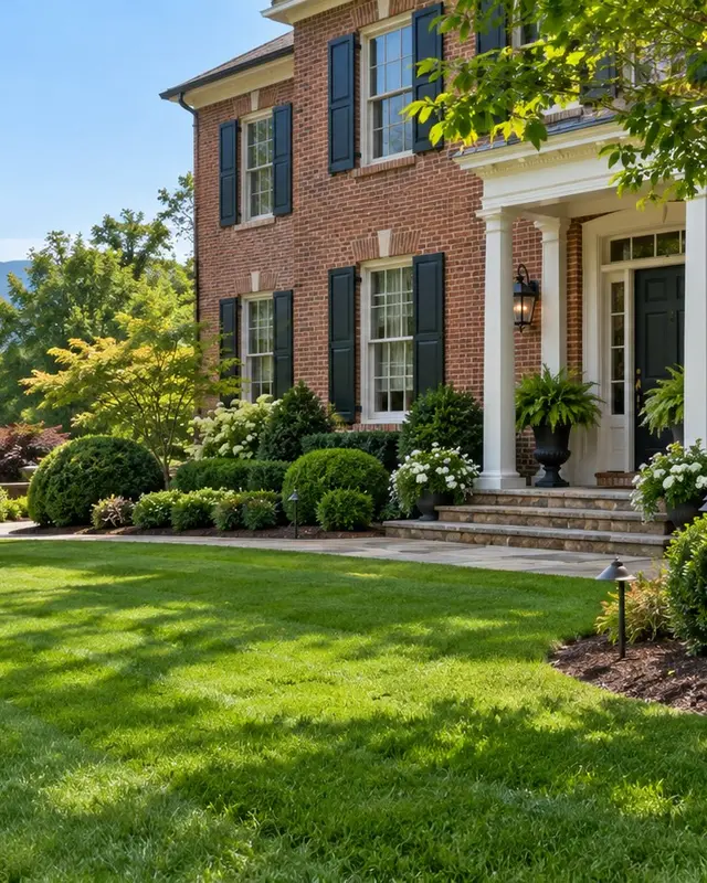 Close view of landscaped beds and clean lawn border at a home