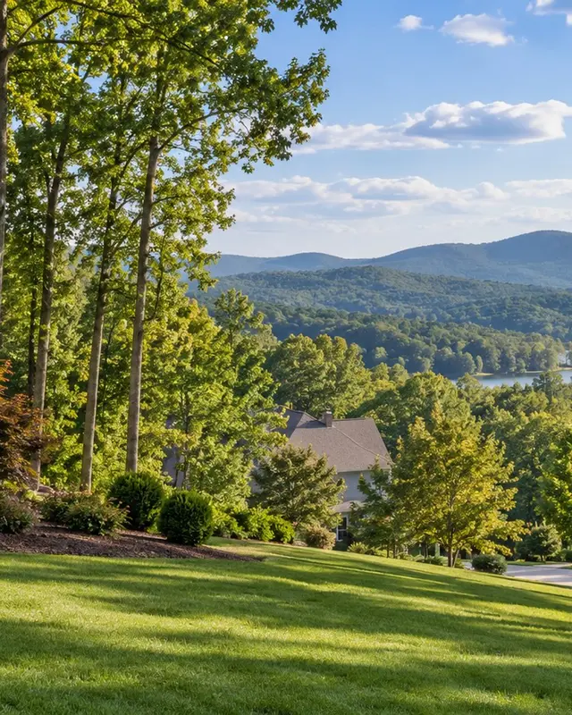 Rolling green residential landscape east of Charlottesville