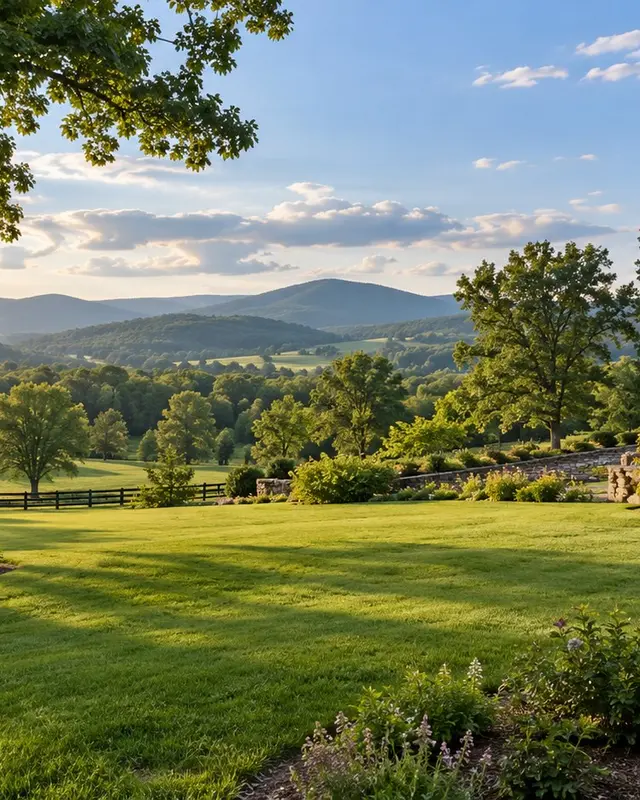 Maintained lawn and trees in southern Albemarle